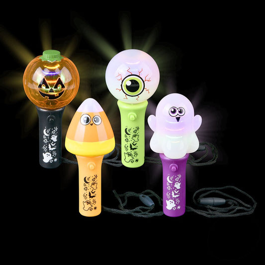Halloween Themed Light Up Spinning Wand Necklace Kids Toy - Assorted